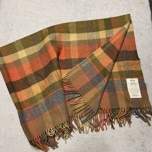 Avoca Wool Scarf Plaid Large 56"x36" Fringe Ireland Irish Lambswool